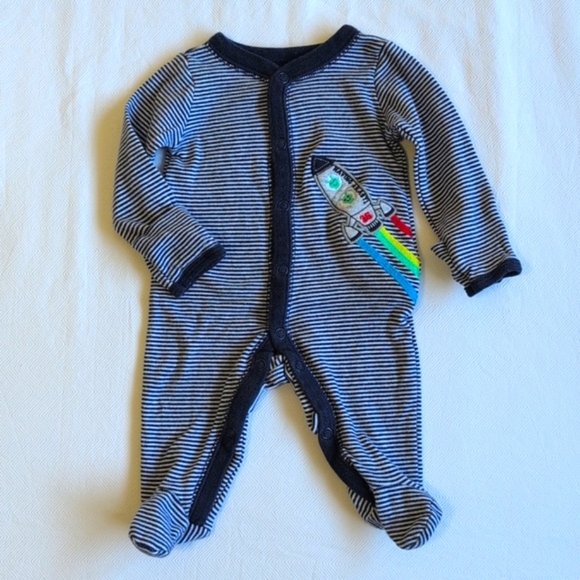 carter's newborn baby striped cotton rocket snap footie sleeper pajamas w mitts - Picture 1 of 7